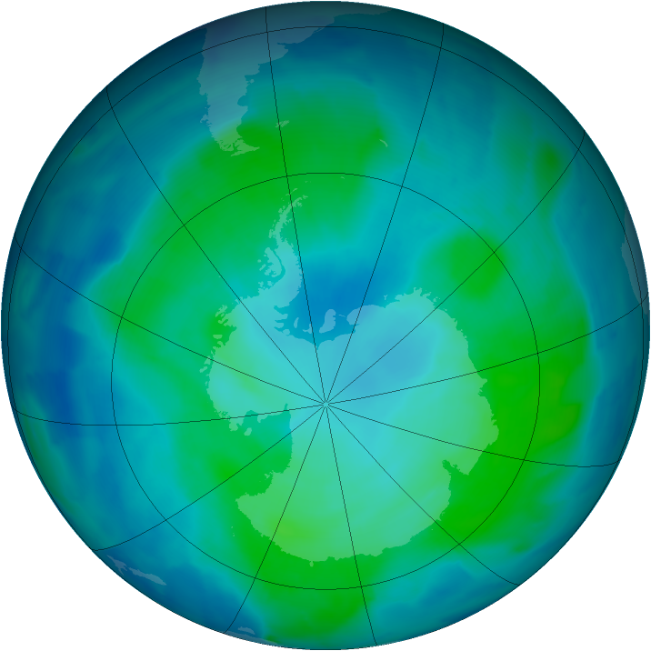 Antarctic ozone map for 05 February 2012